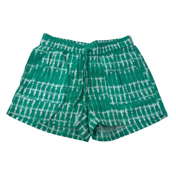 J.Crew Women Size XXS Green Tie-Dye Linen Blend Elastic Waist Short Shorts - Picture 3 of 13